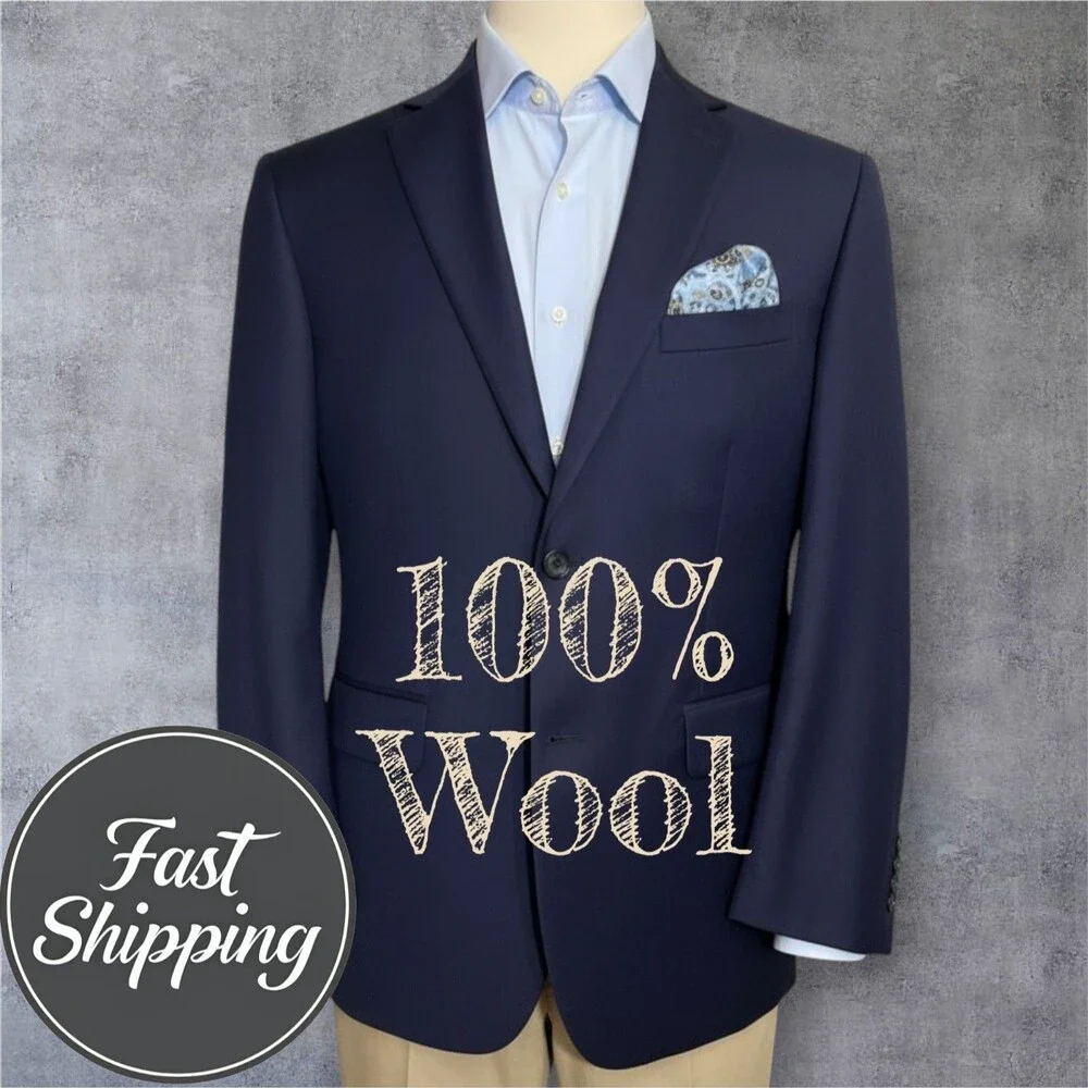 JOSEPH ABBOUD Men’s 42R Navy Blazer Sport Coat 2 Button Jacket 100% Wool Suits